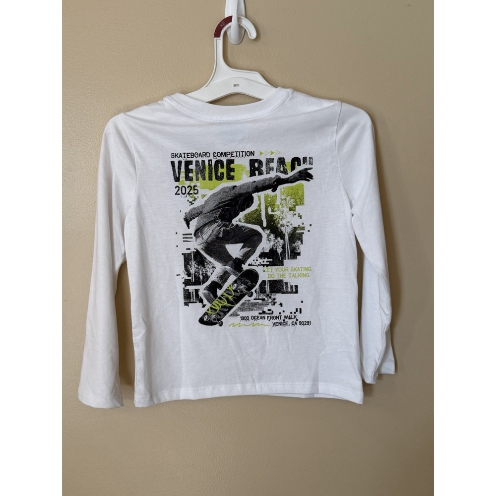 Boy's Venice Beach White Long Sleeve T-Shirt ~ Cat & Jack Size XS (4/5) NWT